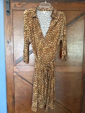 Brown Leopard Print Wrap Midi Dress